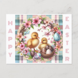Postal Gemelos primera acuarela de Pascua Dos Ducklings