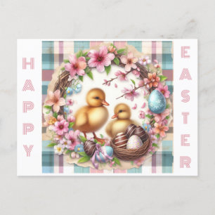 Postal Gemelos primera acuarela de Pascua Dos Ducklings