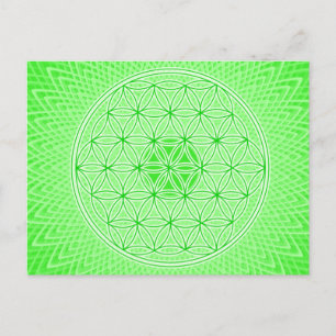 Postal Gémetría sagrada de color verde brillante Mandala