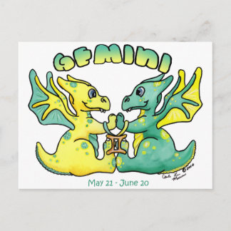 Postal gemini lindo zodiaco pequeño dragón