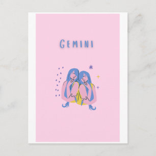 Postal Gemini rosa, zodiaco, impresión de signo estelar