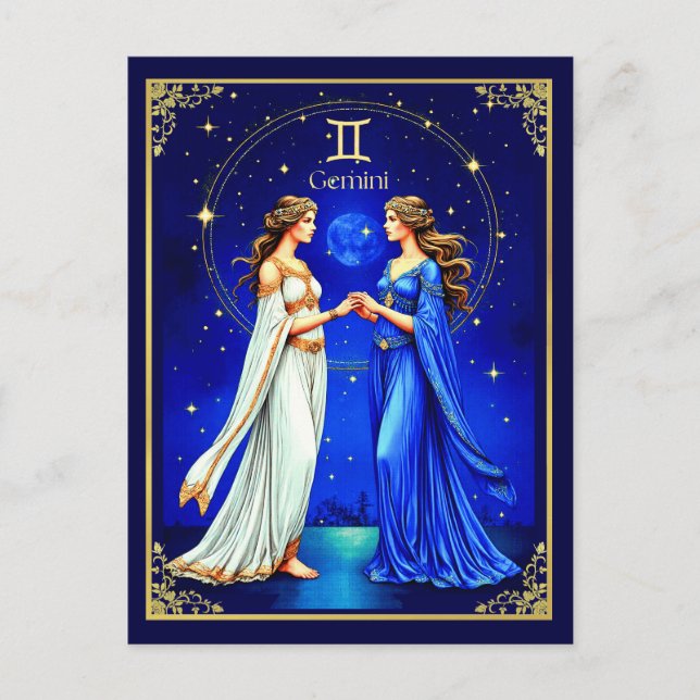 Postal Gemini Twins bajo un cielo estrellado (Anverso)