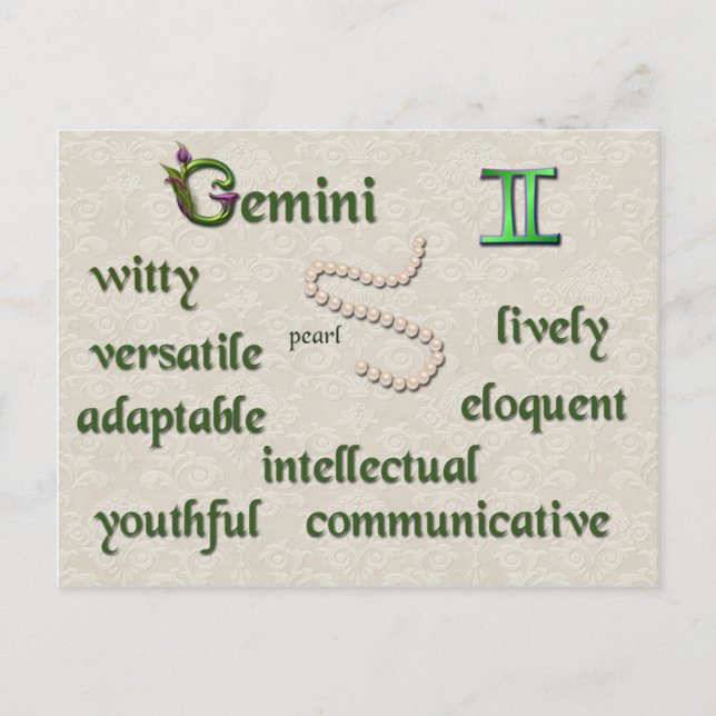Postal Gemini zodiac caracteríticas postcard (Anverso)