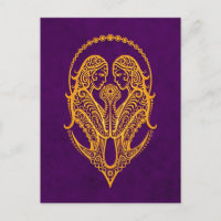 Géminis amarillo intrincado Zodiaco en morado