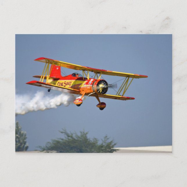 Postal Gene Soucy realizando acrobacias en Grumman (Anverso)