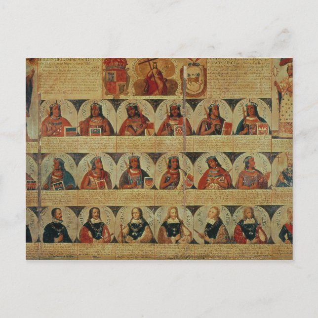 Postal Genealogía de los gobernantes incas y su español (Anverso)