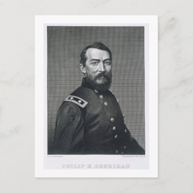 Postal General Philip Sheridan, grabado de una fotografía (Anverso)