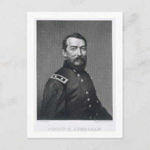Postal General Philip Sheridan, grabado de una fotografía