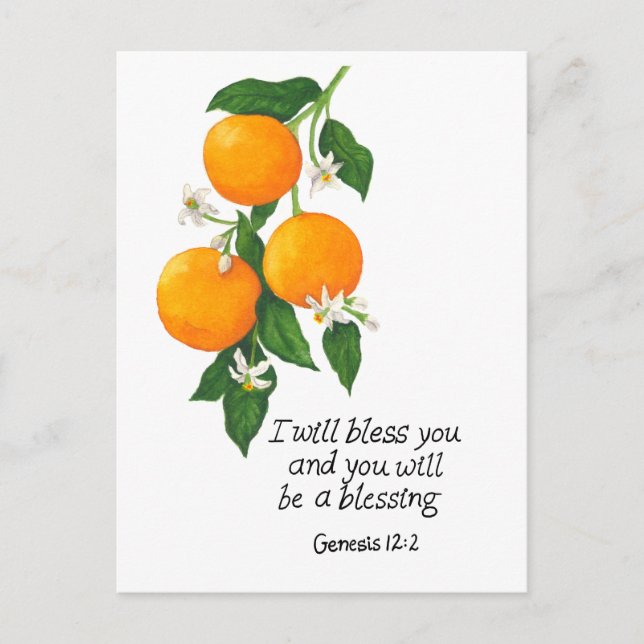 Postal Génesis de fruta naranja 12:2 (Anverso)