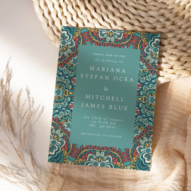 Postal Génesis romántica Mandala azul suave gris y rojo (Subido por el creador)