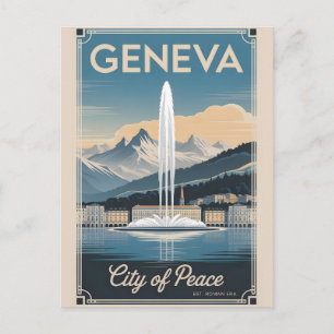 Postal Geneva Suiza Retro Silueta Urbana Viajes 
