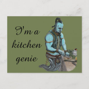 Postal Genie Chef Cocinando Cena Fantasía Art Postcard
