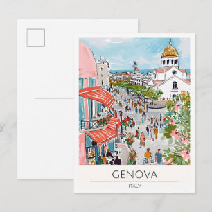 Postal Génova Italia Ilustración de Arte Vintage Viajes