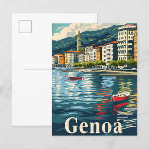 Postal Génova Italia Ilustracion de Viajes Retro Vintage