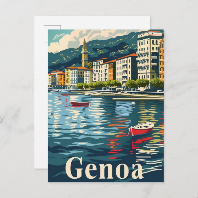 Postal Génova Italia Ilustracion de Viajes Retro Vintage (Anverso / Reverso)