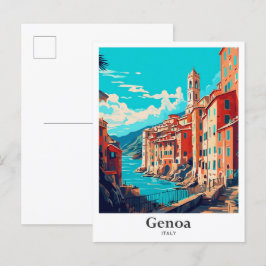 Postal Génova Italia Ilustracion de Viajes Vintage