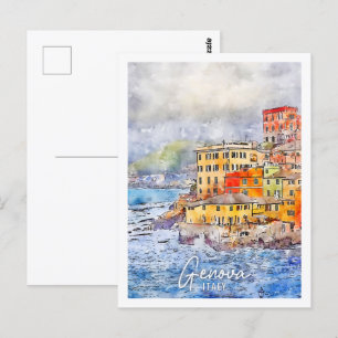 Postal Genova Italia Travel Place Watercolor