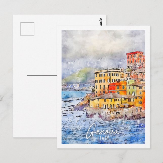 Postal Genova Italia Travel Place Watercolor (Anverso / Reverso)