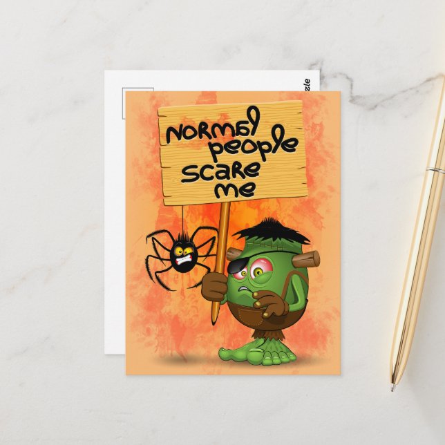 Postal 'Gente normal me asusta' Humorístico Frankenstein (Anverso/Reverso In Situ)