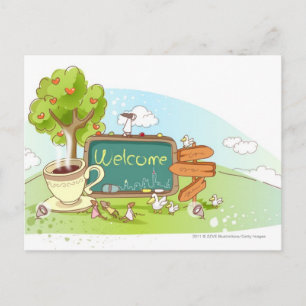 Postal Gente relajándose con información firma con un taz