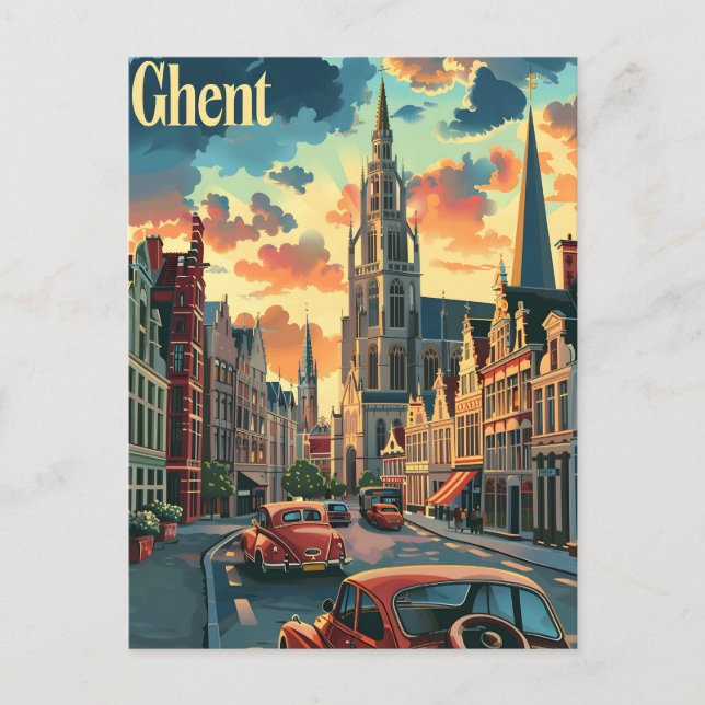 Postal Genteel Ghent: Ilustracion de escena de la calle V (Anverso)
