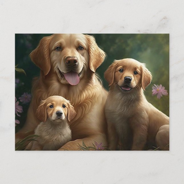 Postal Gentil Familia Labrador: Madre y cachorros (Anverso)
