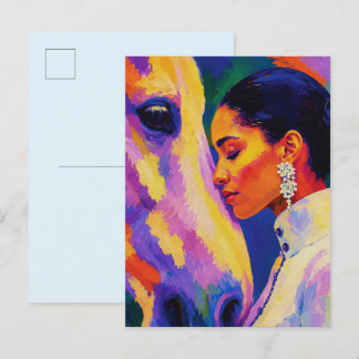 Postal Gentle Bond – Mujer y Caballo Retrato Fauvista