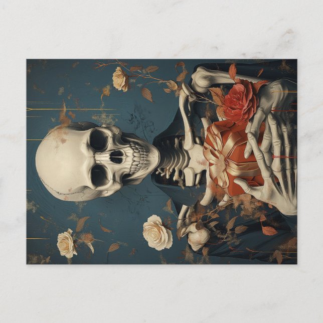 Postal Gently Skeleton with B-Day Gift in Hand (Anverso)
