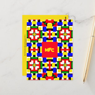 Postal Geometría roja, amarilla, negra, azul y verde