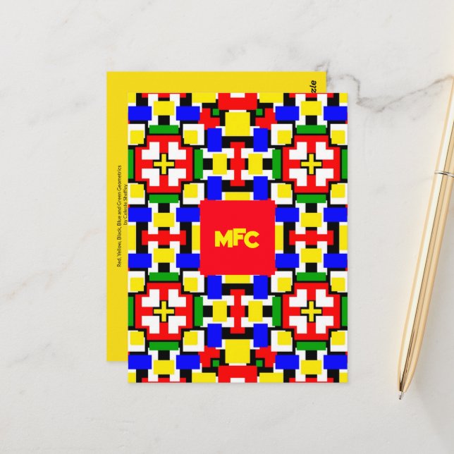 Postal Geometría roja, amarilla, negra, azul y verde (Anverso/Reverso In Situ)