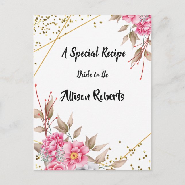 Postal Geometric Gold Frame Pink Floral Bridal Shower (Anverso)