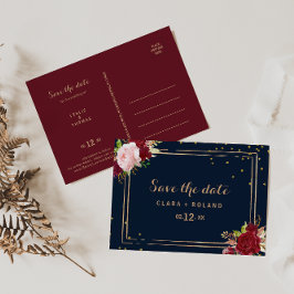 Postal Geometric Gold Glitter Red Tropical Save the Date