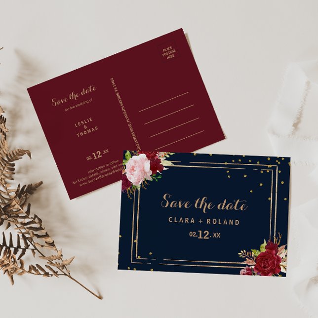 Postal Geometric Gold Glitter Red Tropical Save the Date (Subido por el creador)