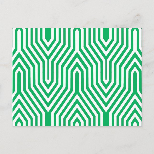 Postal Geométrica Art Deco - verde jade y blanco (Anverso)