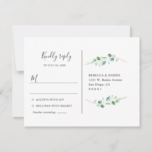 Postal Geométrica Eucalyptus Greenery Rsvp (Anverso)