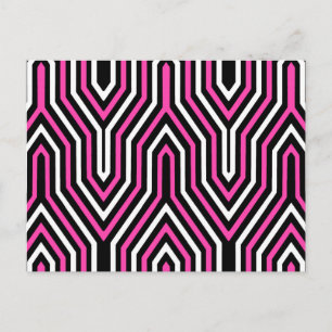 Postal Geométrico Art Deco - fucsia rosa, negro y blanco