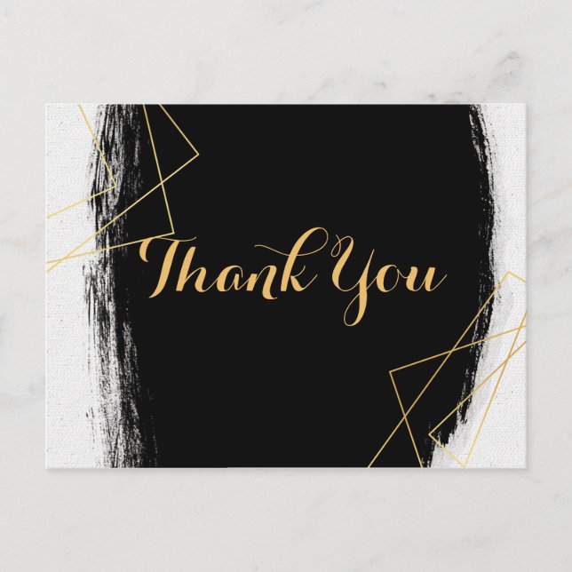 Postal Geométrico moderno de color negro y oroGracias (Anverso)