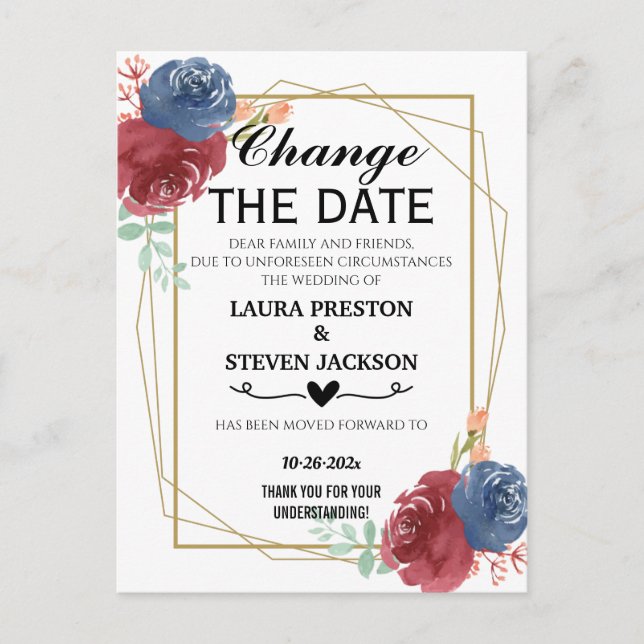 Postal Geométrico rosa floral cambiar la fecha  (Anverso)