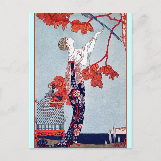 Postal George Barbier "L'Oiseau Volage" 1914 (Anverso)