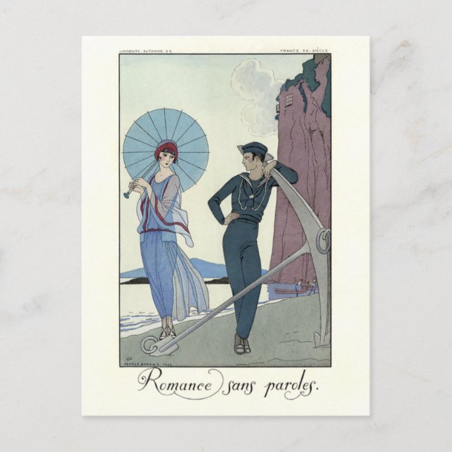 Postal George Barbier Romance Without Words Fashion Plate (Anverso)