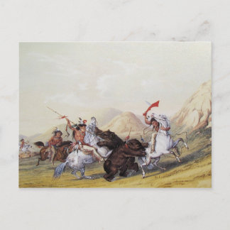 Postal George Catlin - Atacando al oso pardo