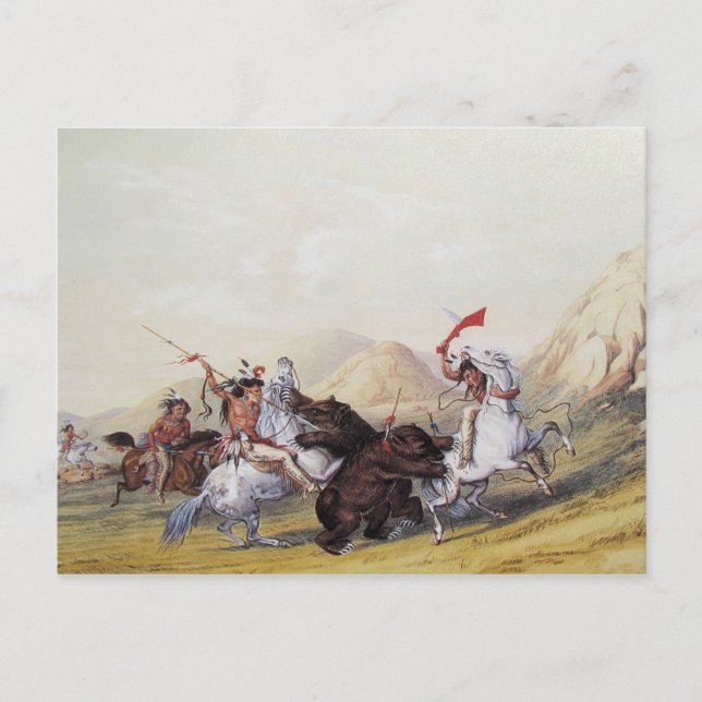 Postal George Catlin - Atacando al oso pardo (Anverso)