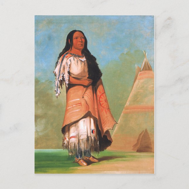 Postal George Catlin, mujer india de pie negro (Anverso)