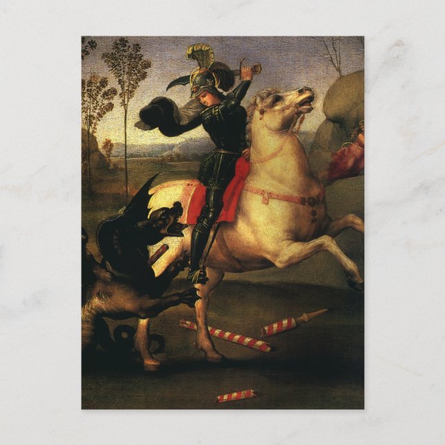 Postal George Fighting the Dragon por Raphael Sanzio (Anverso)
