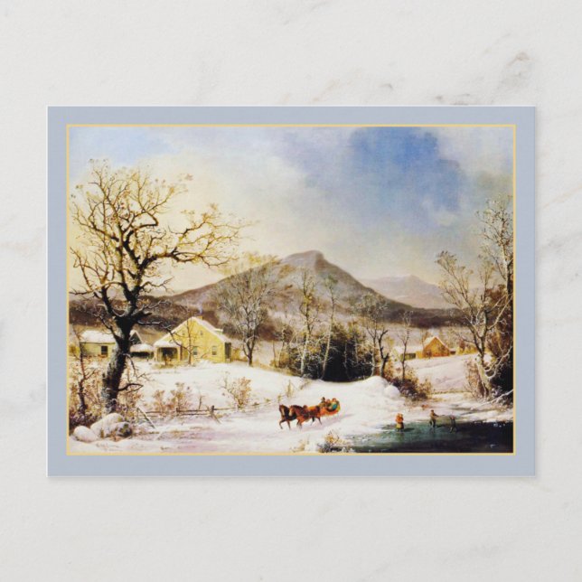 Postal George Henry Durrie Granja de Navidades rurales ru (Anverso)