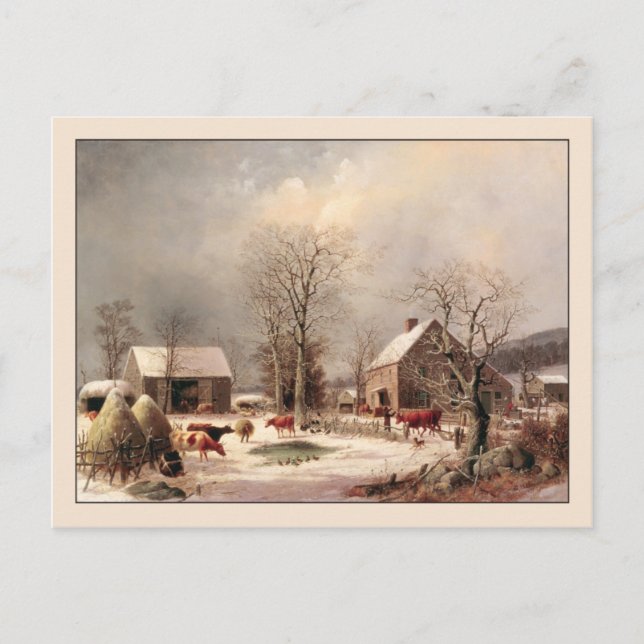 Postal George Henry Durrie País de Navidades Rústicos (Anverso)