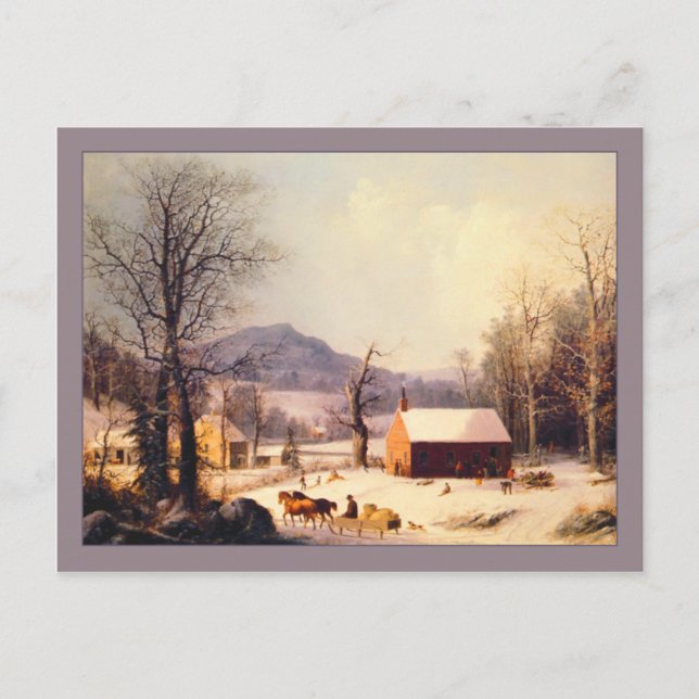 Postal George Henry Durrie Red School House Winter (Anverso)