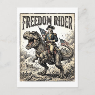 Postal George Washington Patriótico Montando T-rex Libert