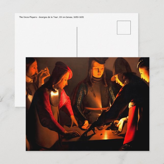 Postal Georges de la Tour - Los Jugadores de The Dices (Anverso / Reverso)