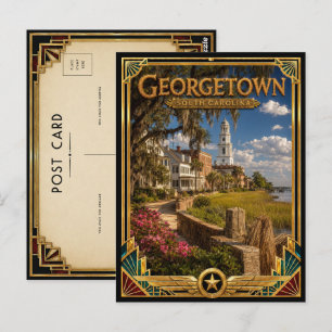 Postal Georgetown Carolina del Sur Arte Deco Dorado Vinta